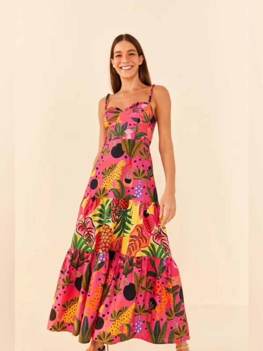 NWT Farm Rio Pink Pop Leopards Mixed Midi Dress - Medium